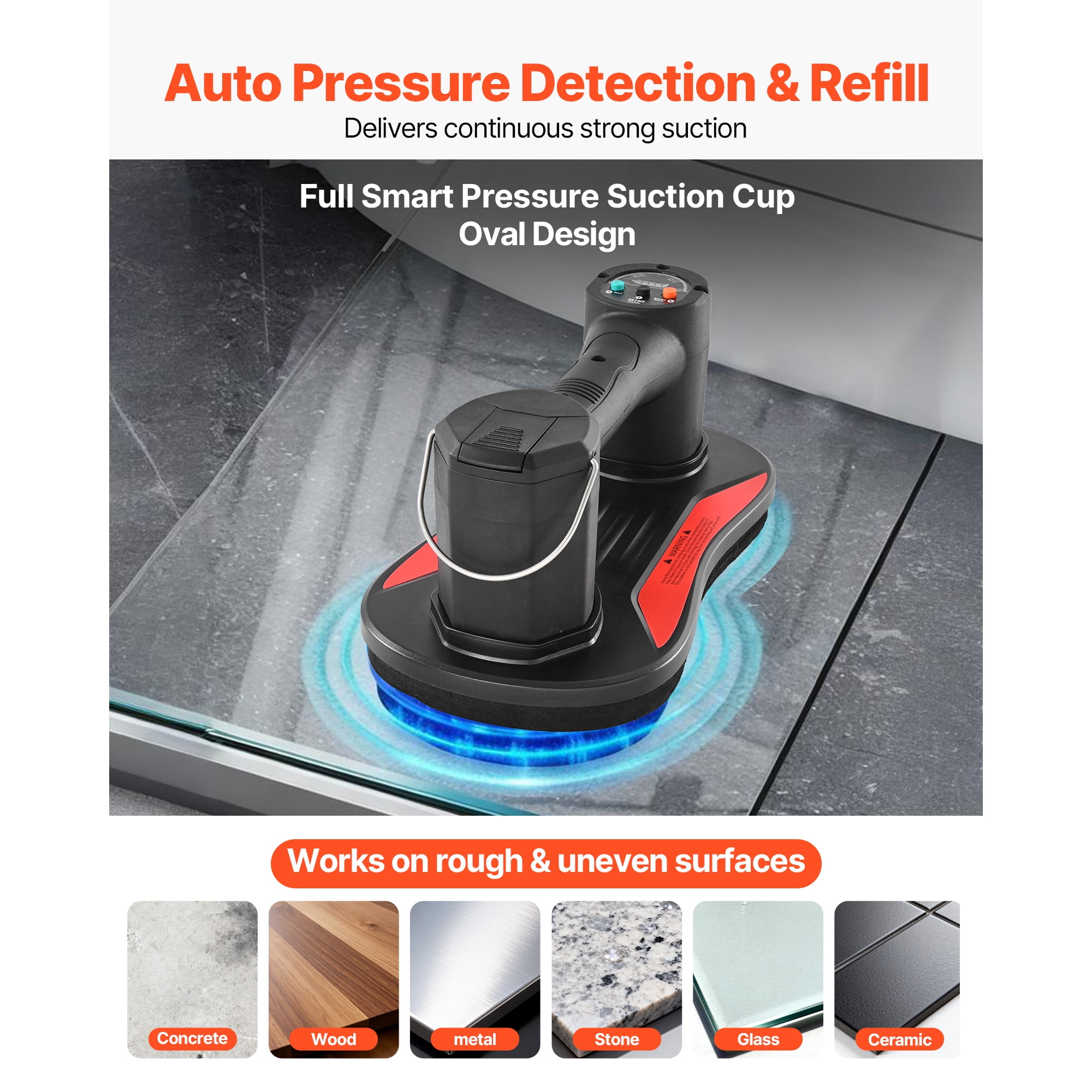 KFFKFF Electric Vacuum Suction Cup, 375 lbs Lifting Capacity, Vacuum Glass Lifter with Digital Display, Durable Suction Tool for Handling Tile, Granite, Wood, Pavers, Drywall, and Windows