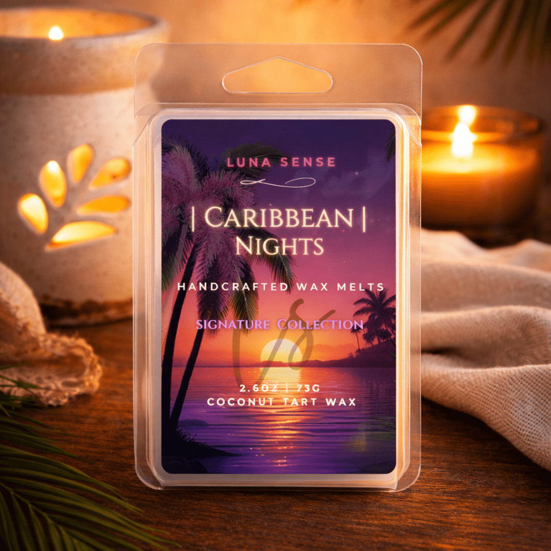 Luna Sense Caribbean Nights Wax Melts, Warm Amber & Smooth Musk Scent, 18 Cubes, 3-Pack