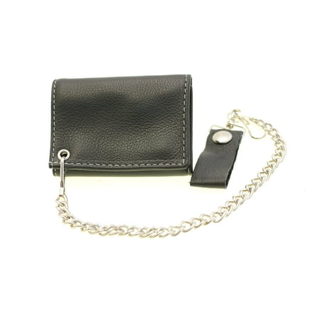 Mens Small Wallet Trifold Biker Chain Contrast Stitching Genuine Leather USA - literacybasics.ca