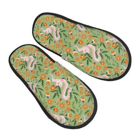 

Jgfou Snake And Floral Print Womens Cozy Memory Foam Slippers Soft Warm Slip On House Slippers Anti-Skid Rubber Sole Creative Gifts for Women Mom Girlfriend