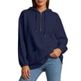 thumbnail image 2 of Women's Half Zip Hooded Sweatshirt Long Sleeve Loose Casual Pullover Hoodie with Pockets Solid Color Tops for Autumn Winter Wear Navy, 2 of 9