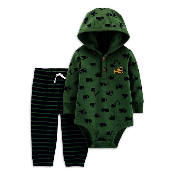 Child of mine by carter's baby boy hooded long sleeve bodysuit and pant outfit set, 2 pc set