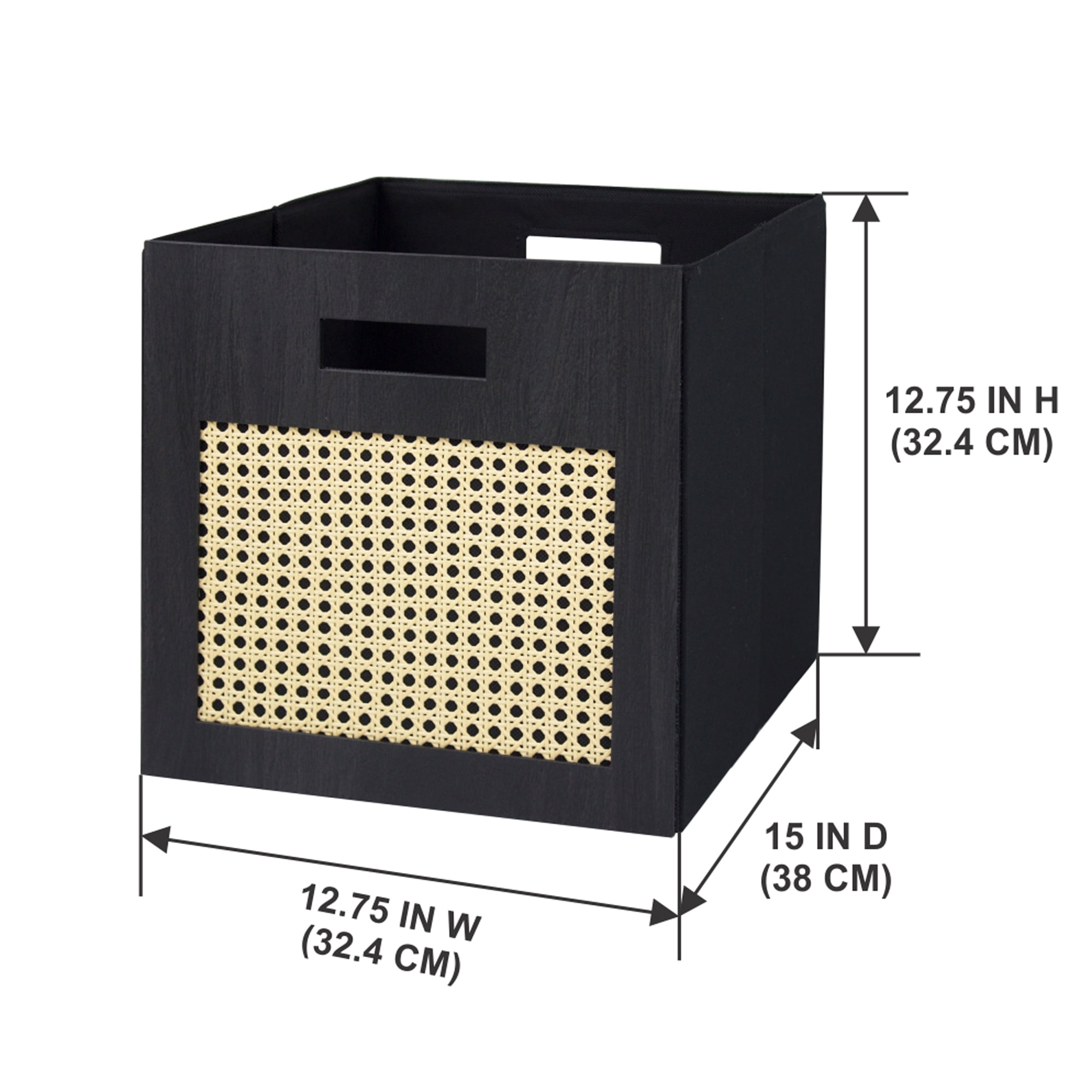 Better Homes & Gardens Fabric Cube Storage Bins (12.75" x 12.75"), Charcoal with Caning, 2 Pack