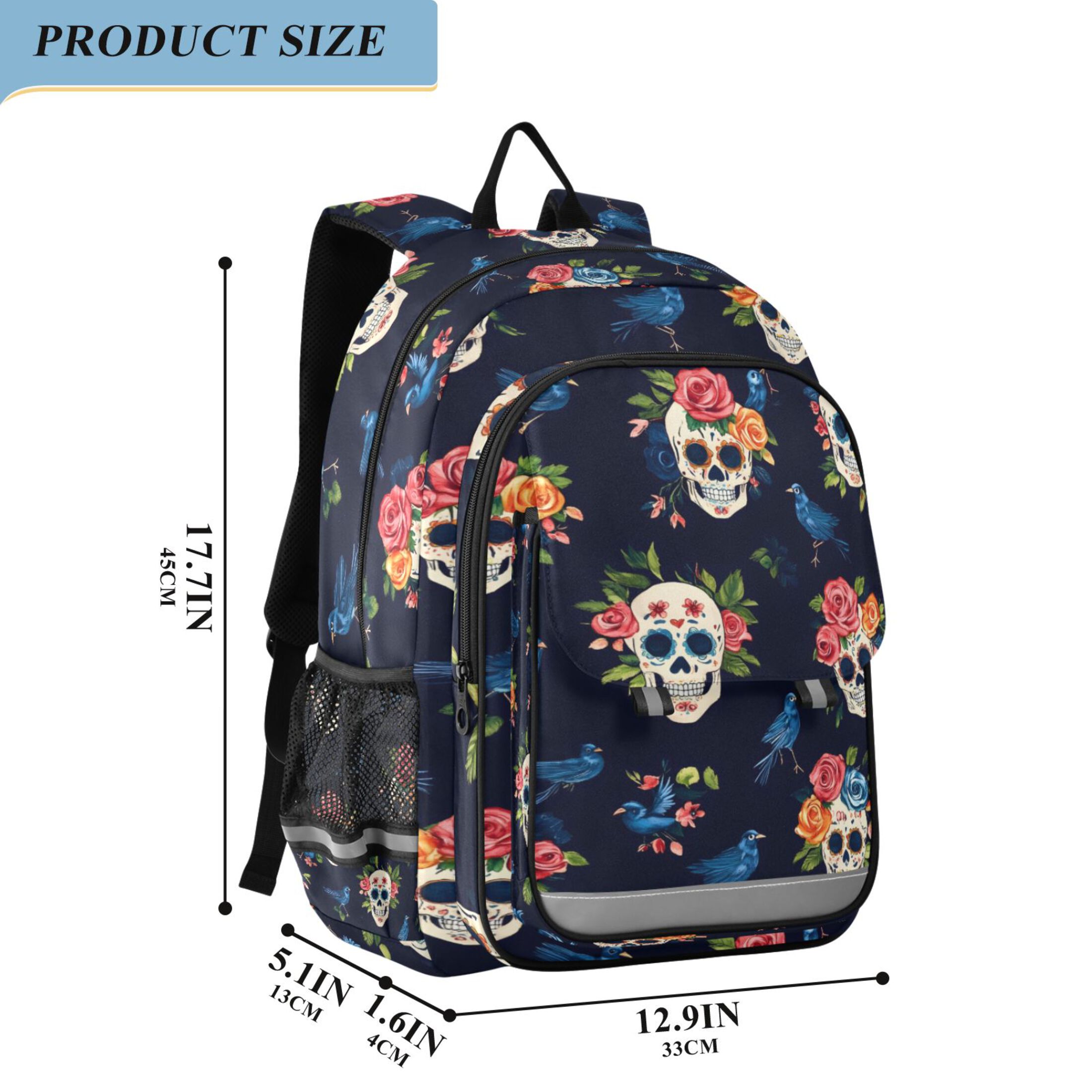 ALAZA Skulls Roses Laptop Backpack Purse Travel Bag Casual School Bookbag Rucksack for Women Men