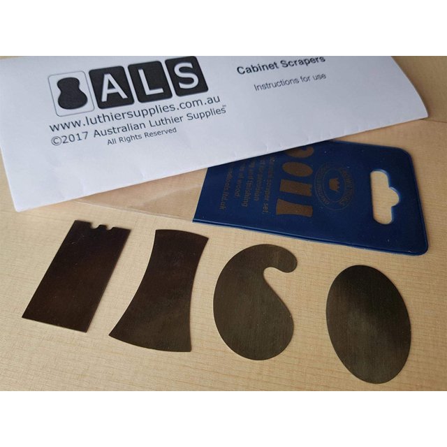 ALS Mini Cabinet Scraper Set of 4 with Instructions - For Woodwork & Guitar Making - Scrapers Made in Sheffield England