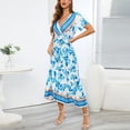 thumbnail image 5 of Itsame Womens Casual Dresses Printed V-neck Thin Dress Blue Size XL, 5 of 7