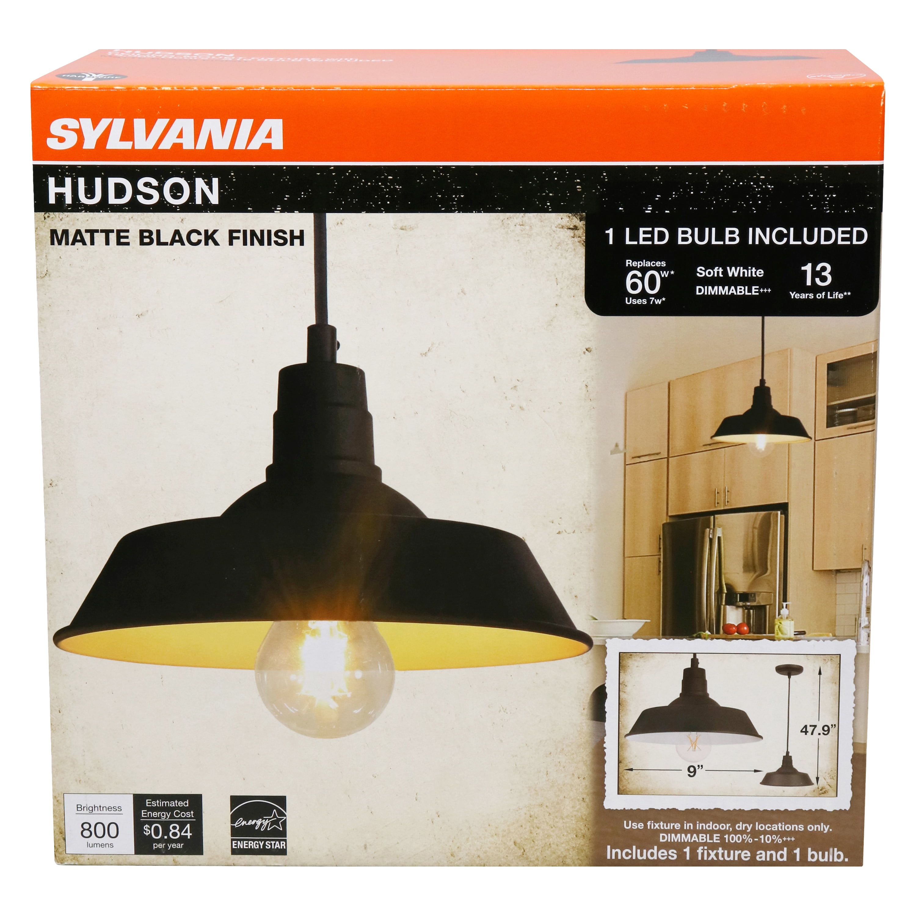 SYLVANIA Hudson Vintage LED Fixture Pendant Light with LED Light Bulb Included