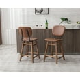 thumbnail image 2 of Guyou 26" Modern Bar Stool Set of 2, Farmhouse Upholstered Faux Leather Counter Height Stool with Back and Wooden Legs for Kitchen Island Dining Room Living Room, Browm, 2 of 14