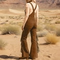 thumbnail image 5 of CAIXIA Rompers for Women S-uede Fringe Cowgirl Jumpsuits Country Concert Outfit Western High Waisted Romper Vintage Cargo Overalls, 5 of 6
