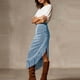 thumbnail image 4 of Falda de Franja para Mujeres de Cintura Alta Bodycon Midi Asimétrica Split Western Style, 4 of 7