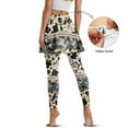 thumbnail image 3 of SCRAWLGOD Vintage Cow Print American Tribal Beige Skirted Leggings for Women Non See-Through Casual Athletic Skorts Leggings High Waist Washable Tennis Yoga Golf Tights with Pocket, L, 3 of 7
