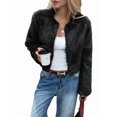 thumbnail image 3 of Women'S Cropped Faux Fur Jacket Long Sleeve Open Front Cardigan Casual Puffy Parka Hairy Short Coat Black XL, 3 of 7