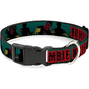 Buckle-Down Pet Collar, Dog Collar Plastic Buckle, Zombie Killer Zombie March Green Red Black, 7 to 8.5 Inches 0.5 Inch Wide