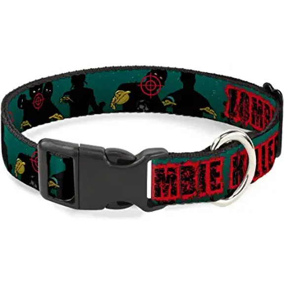 Buckle-Down Pet Collar, Dog Collar Plastic Buckle, Zombie Killer Zombie March Green Red Black, 7 to 8.5 Inches 0.5 Inch Wide