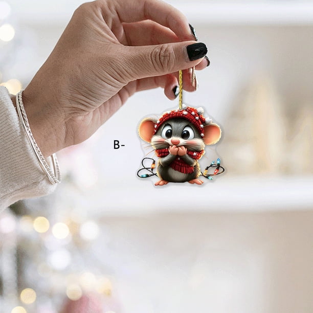 Xihbxyly Llavero Acrílico Navideño, Bonito Colgante Navideño con Diseños de Reno y Ardilla, Versátil Etiqueta para Espejo Retrovisor de Coche, Decoración para El Hogar y La Oficina, Adorno Navideño F