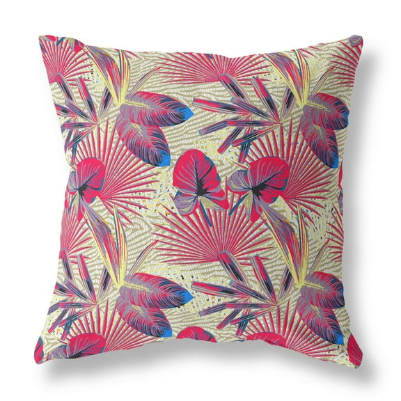 16â€ Pink Yellow Tropical Indoor Outdoor Throw Pillow