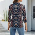 thumbnail image 3 of CCRFTGI 3/4 length sleeve womens tops Business Work Polos Basic V Neck Collared T Shirts Fall Vintage Ethnic Print Lightweight Button Up Tops Dark Blue XL, 3 of 4