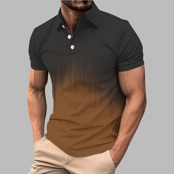 ECHFIPROM Collared Polo Shirts for Men Short Sleeve Jersey Classic Fit Stretch Casual Brown Middle-aged Mens Tops