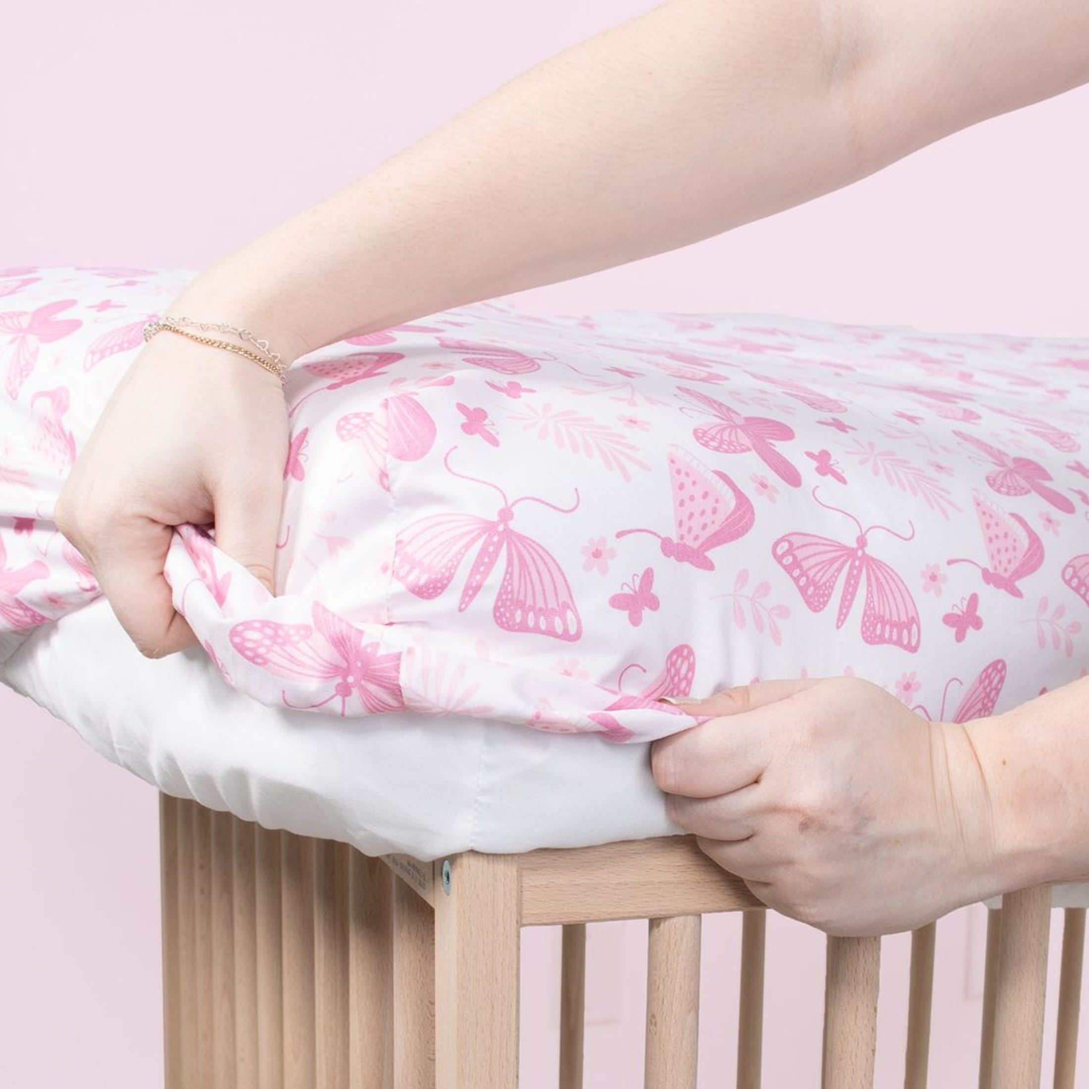 The Peanutshell Fitted Crib Sheets for Baby Girls, 4 Pack Set, Pink Butterfly