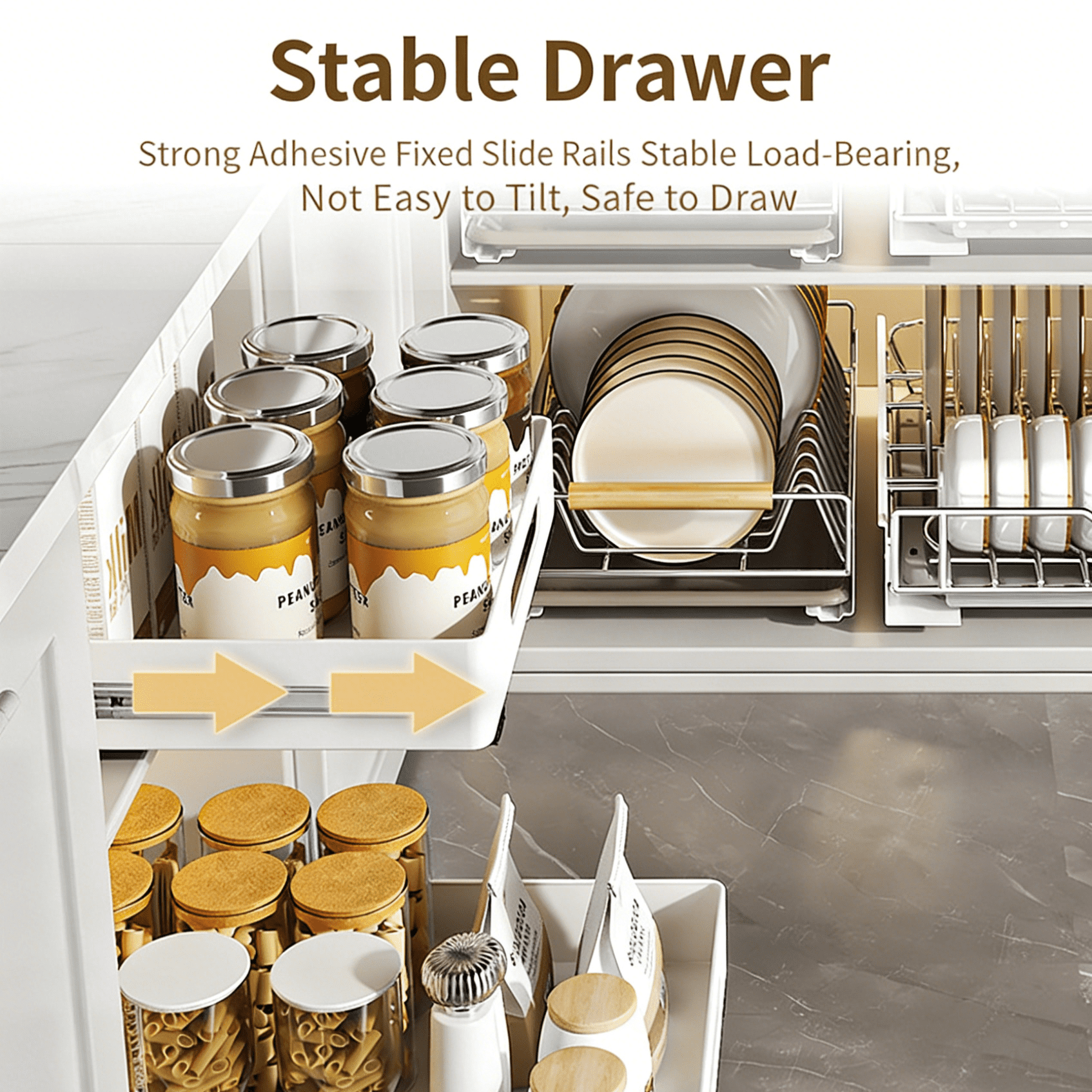 2 Pack Under Sink Pull Out Cabinet Organizer, Drawer Slide Out Storage Basket with Rails, White Single Layer Kitchen Organizer, Large & Small Sink Storage Box for Bathroom Kitchen