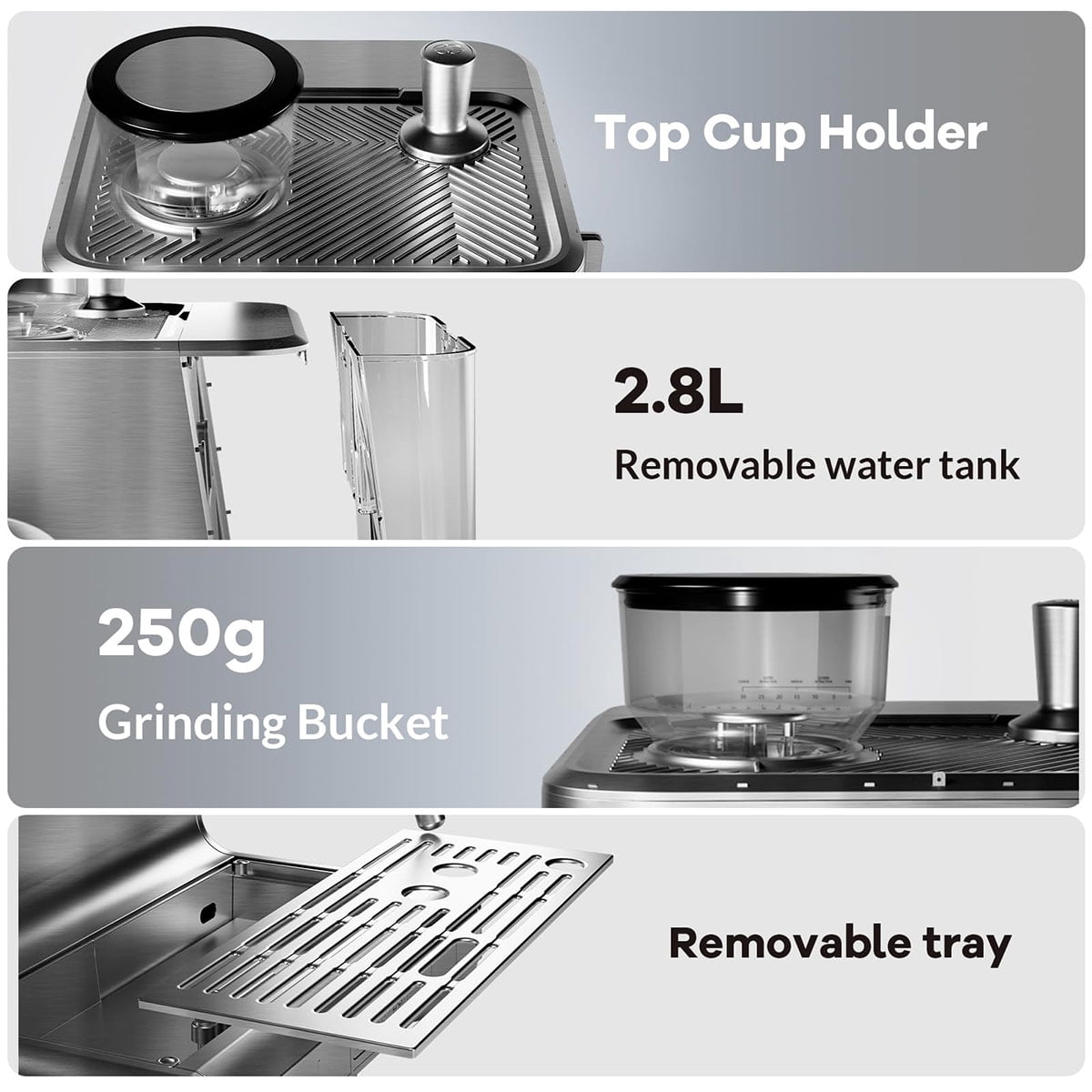 Ataucjin Espresso Machine with Grinder & Milk Frother, 20 Bar Professional Pressure & 95Oz Large Water Tank, Semi-Automatic Coffee Maker for Cappuccino/Latte/Macchiato, Design for Home Barista