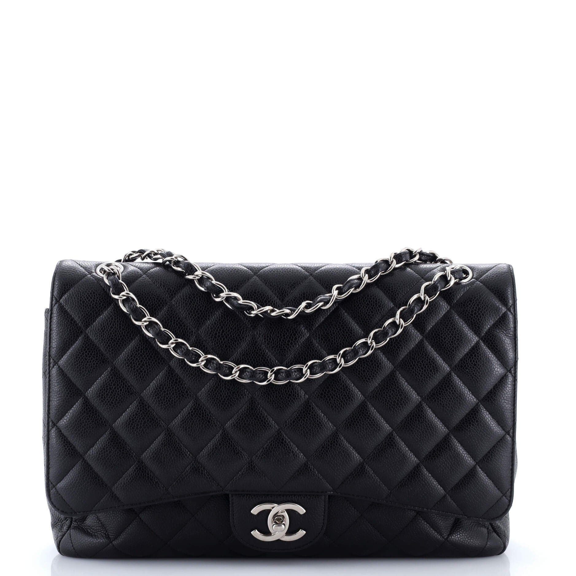 Pre-Owned CHANEL Classic Double Flap Bag Quilted Caviar Maxi By Rebag