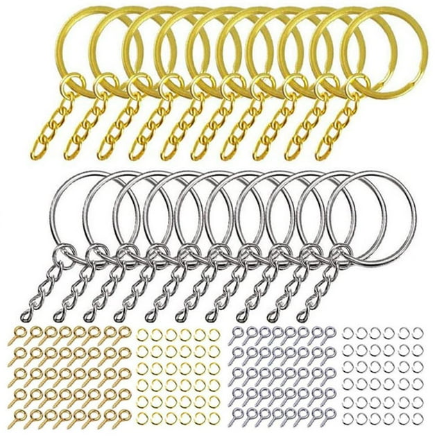 Juego de 220 llaveros, anillas de salto, tornillos y alfileres para accesorios de bricolaje, dorados y plateados. oro + plata