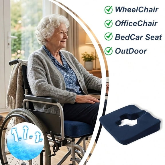 Anti Bedsore Cushion For Butt, Gel & Memory Foam Wheelchair Seat Cushion With Waterproof Cover, Wedge Coccyx Seat Cushion For Tailbone Pain Relief, Post-Surgery, Elderly & Disabled (Dark Blue)