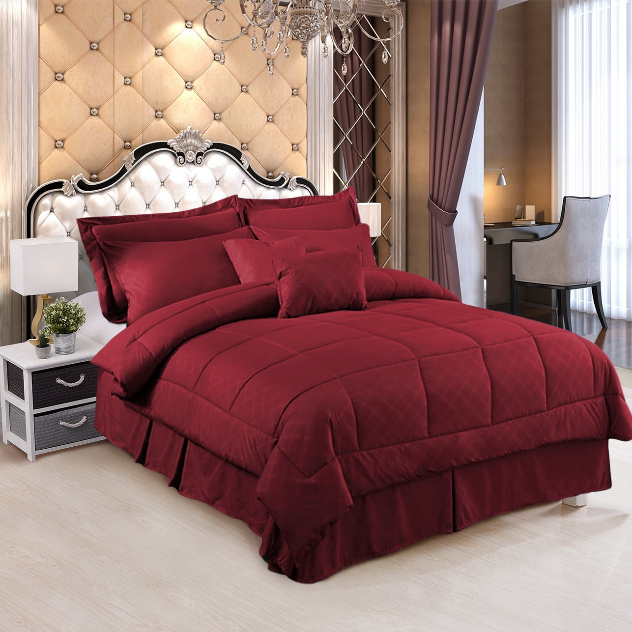 New 8 Piece Red King Size Comforter Set Bedspread Bed in a Bag Bedding Sheets 