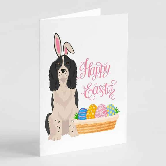 Black English Springer Spaniel Easter Greeting Cards and Envelopes Pack of 8 7 in x 5 in