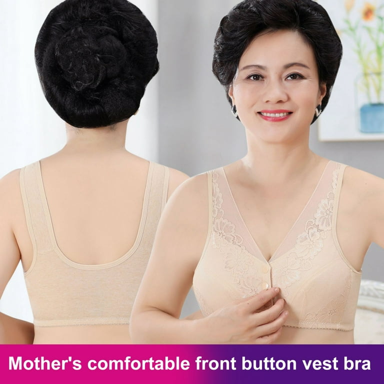 Spdoo Ladies Lace Front Buckle Bra, Soft Cotton Vest Bra for Middle-Aged  And Elderly Women, No Steel Ring