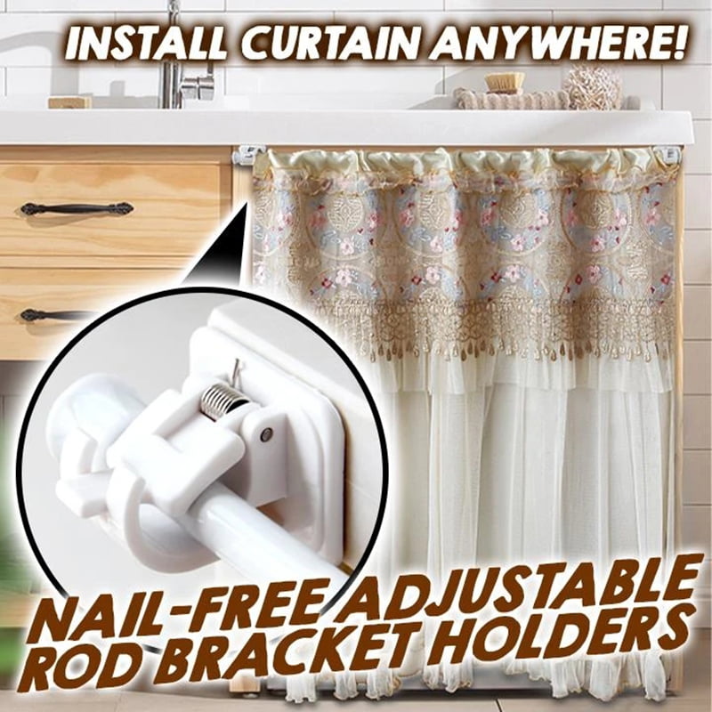 2 Nail-free Adjustable Rod Bracket Holder Wall Hanging Magic Rod Curtain Rails 