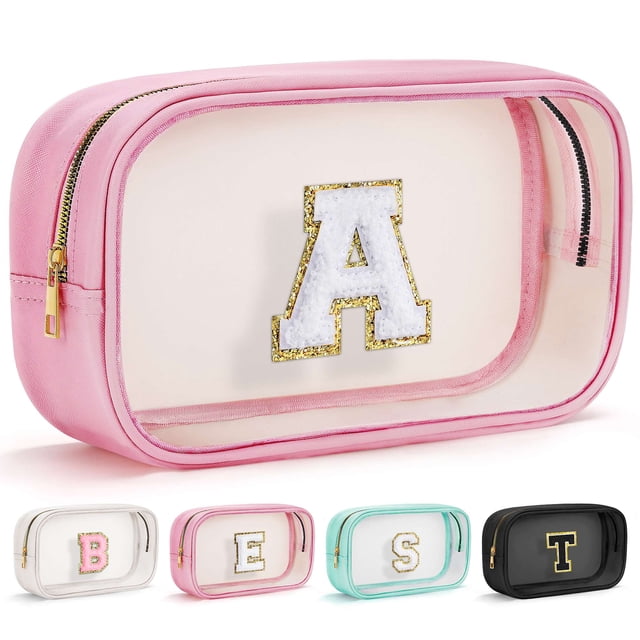 YOOLIFE Bolsa de maquillaje transparente con inicial para regalos del día de San Valentín, bolsa de maquillaje, bolsa de aseo de viaje, bolsa de cosméticos de muy buen gusto, organizador de artículos