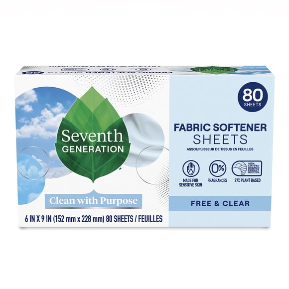 Seventh Generation Fabric Softener Sheets, Free and Clear, 80 Count