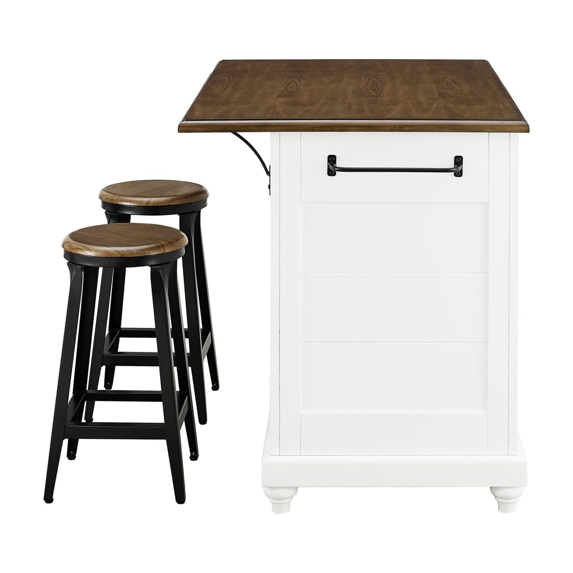 DHP Kelsey Kitchen Island with 2 Stools and Drawers, White