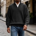 thumbnail image 6 of TOUMENY Men Sweater Stand Collar Long Sleeve Solid Casual Loose Warm Pullover Fall Winter Fashion Half Zip Knit Tops Black XXXXL, 6 of 7