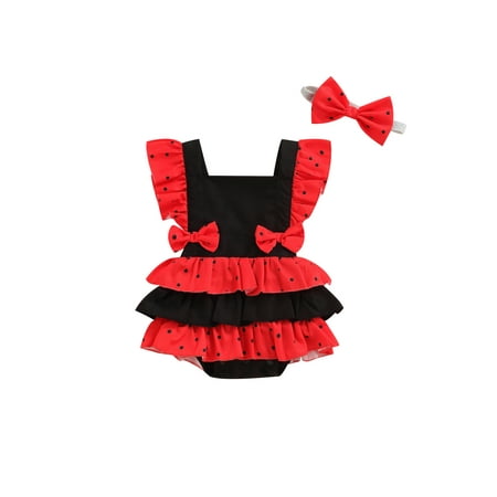 

Pudcoco Baby Summer Romper Square Neck Ruffled-Sleeve Romper Dress Hairband