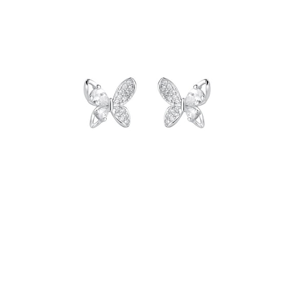 925 Sterling Silver Simple Cute Butterfly Stud Earrings with Cubic Zirconia