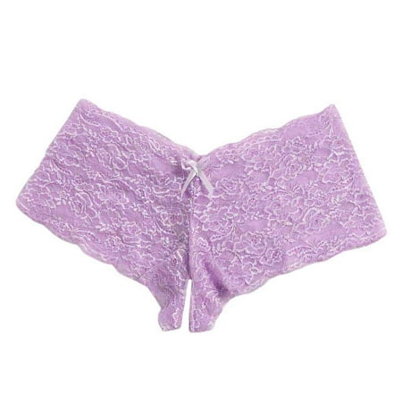 

Shiusina Womens Underwear New Sexy Women Lace Lingerie Plus Size Underwear Open Crotch Bowknot Underwear Purple