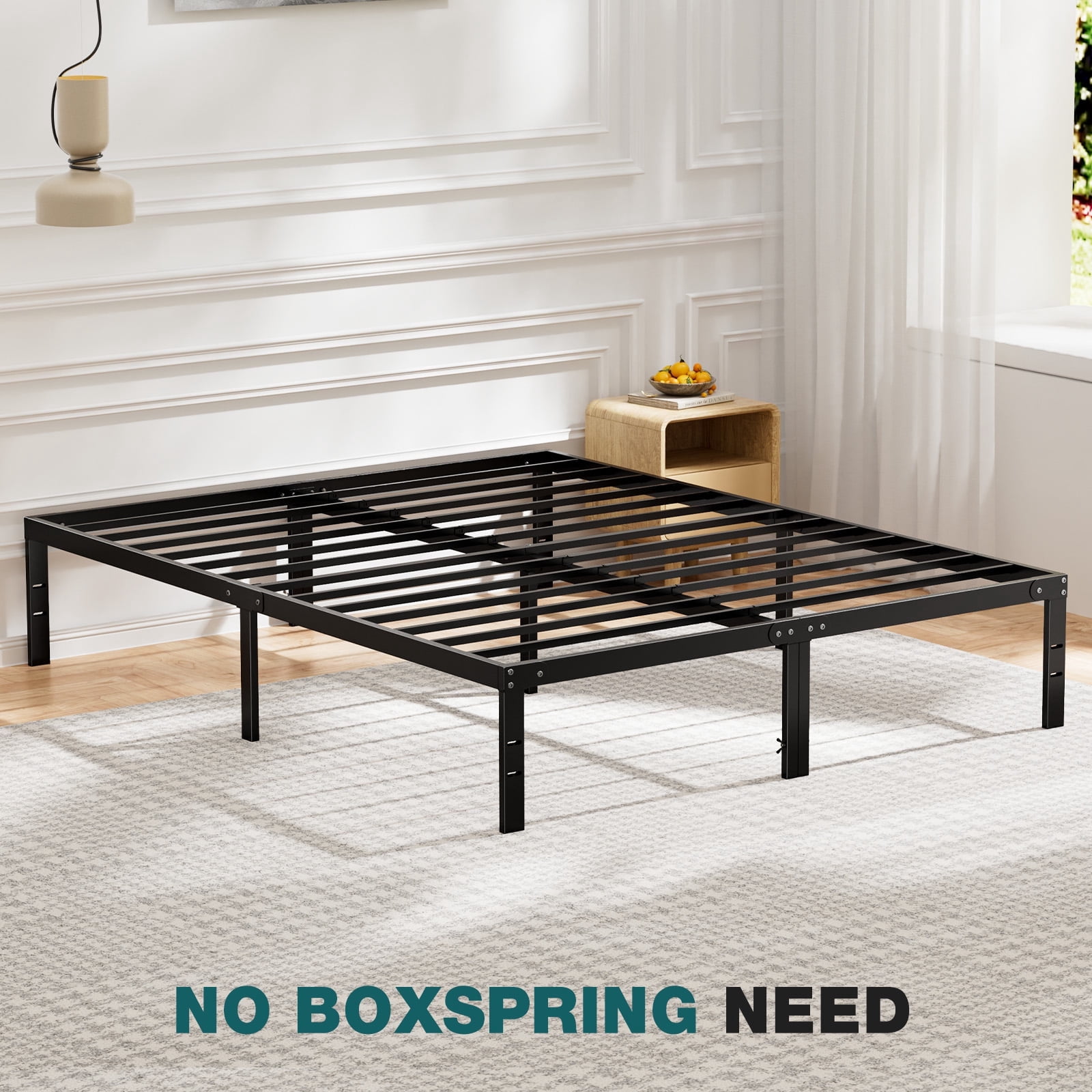 14 Inch King Size Metal Platform Bed Frame, Heavy Duty Steel Base with Underbed Storage Space, No Box Spring Needed, Sturdy Black Bed Frame for Bedroom