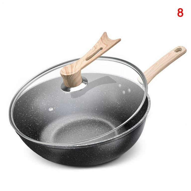 Alexsix Frying Pan with Lid Non-Stick Granite Small Frying Pan Wok  Multifunctional Easy to Clean for Kitchen(Pot And Lid,32) 
