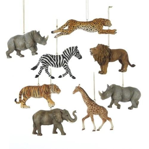 Safari Animal Resin Christmas Ornaments, 5Inch, 8Piece Set