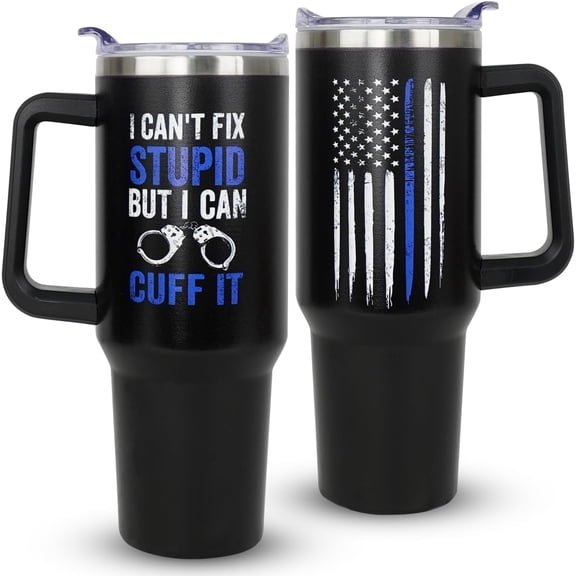 Police Gifts For Men Dad, Police Academy Graduation Gifts, American Flag Blue Line, Gifts For Police First Responders, Police Captain Appreciation Gift- 40Oz Police Tumbler With Handle