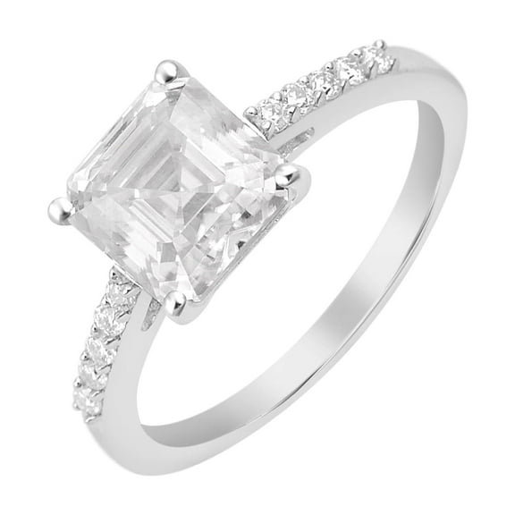 2.63 Ctw Octagon Shape Moissanite Diamond 925 Sterling Silver Solitaire With Side Accents Women Wedding Ring