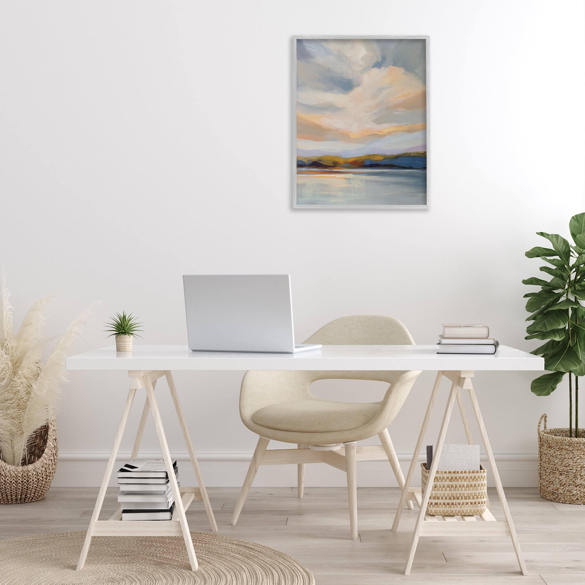 Stupell Industries Morning Glory Seascape Landscape Painting Gray Framed Art Print Wall Art, 24 x 30
