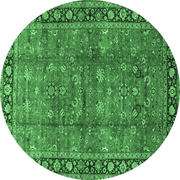Ahgly Company Indoor Round Oriental Emerald Green Traditional Area Rugs, 8' Round