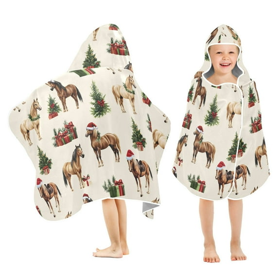 joogoo Christmas Horse Kids Hooded Beach Towel Baby Bath Towel 23.5"x50"
