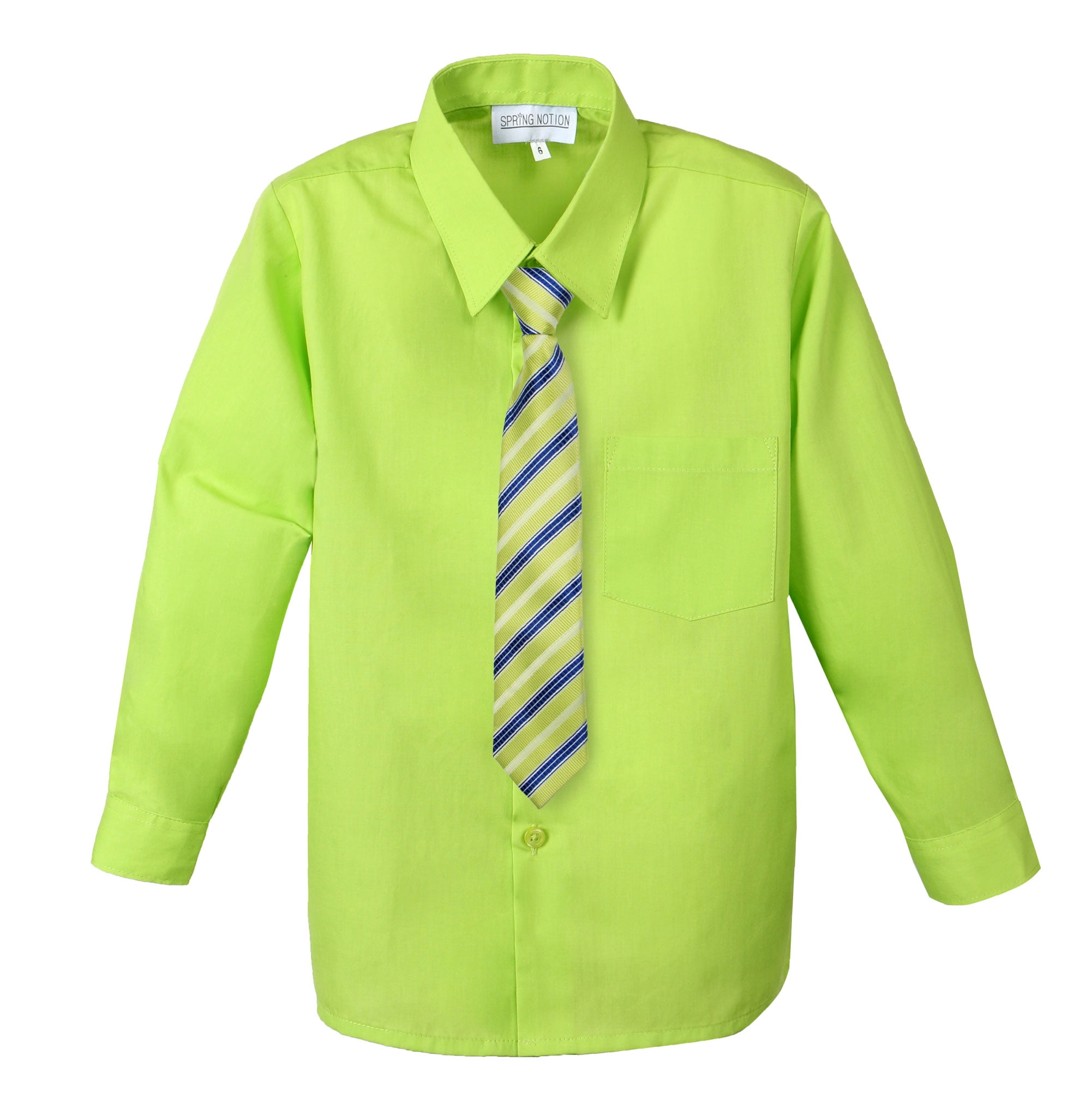Spring Notion Big Boys' Cotton Blend Dress Shirt and Tie Set, Lime