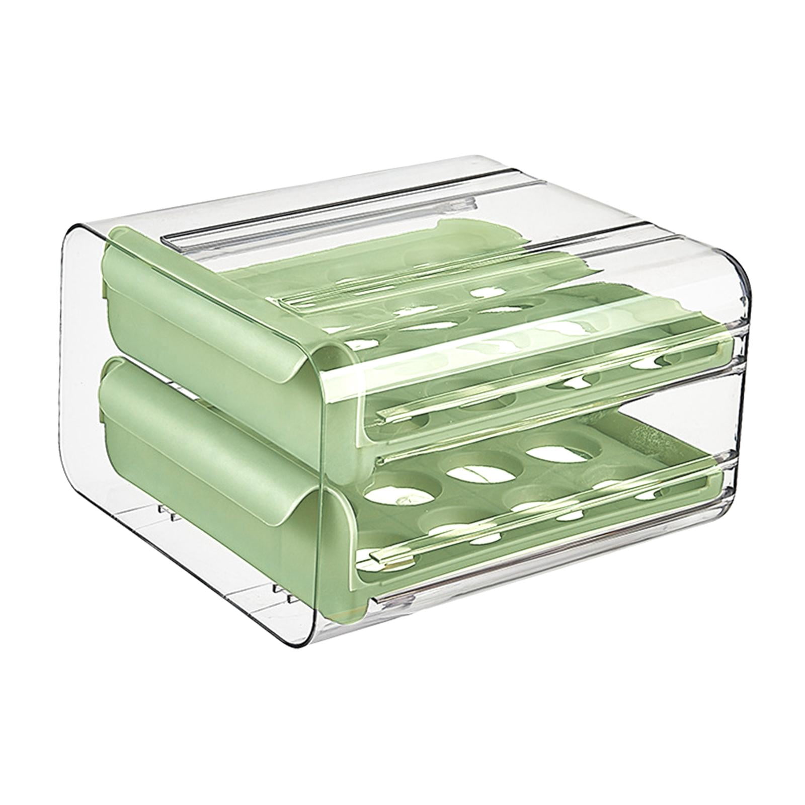 Fiocias 2 Layer Egg Holder Drawer Egg Fresh Storage Box Holds 32 Eggs Space Saving Clear