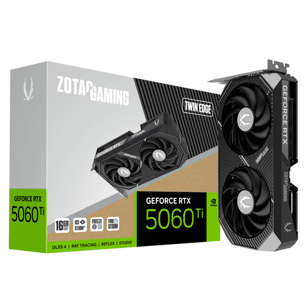 Tarjeta de Video ZOTAC GAMING GeForce RTX 5060 Ti Twin Edge OC 16GB GDDR7 ZT-B50620H-10M 2 Fan DLSS 4 PCI Express 5.0 IA